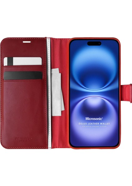 Apple iPhone 16 Plus Kılıf Delux Leather Wallet Kırmızı