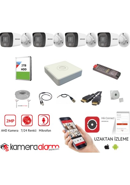4 Kameralı Mikrofonlu Gece Gündüz Renkli Güvenlik Kamera Seti - 2tb HDD