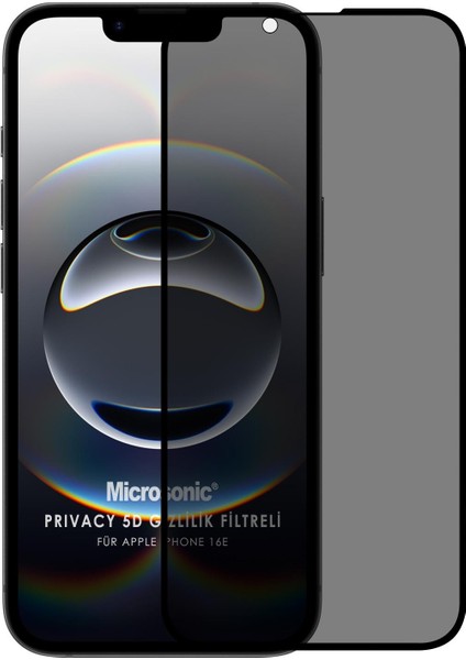 Apple iPhone 16E Privacy 5d Gizlilik Filtreli Cam Ekran Koruyucu Siyah