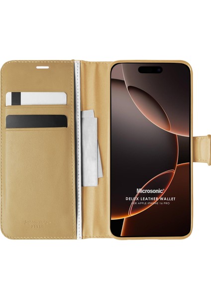 Apple iPhone 16 Pro Kılıf Delux Leather Wallet Gold