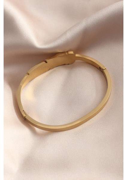 Gold Renk Yaprak Model Zirkon Taş Detay Kelepçe Kadın Bileklik - Lisinya fiyatları