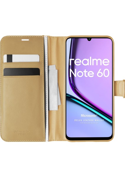 Realme Note 60 Kılıf Delux Leather Wallet Gold
