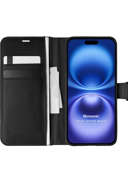 Apple iPhone 16 Plus Kılıf Delux Leather Wallet Siyah