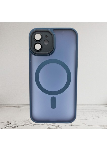 iPhone 12 Lacivert Buzlu Transparan & Dahili Kamera Koruma Lensli Kılıf