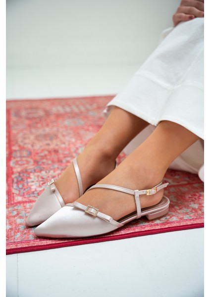 Flipy Bej Saten Taşlı Fiyonklu Kadın Babet modelleri