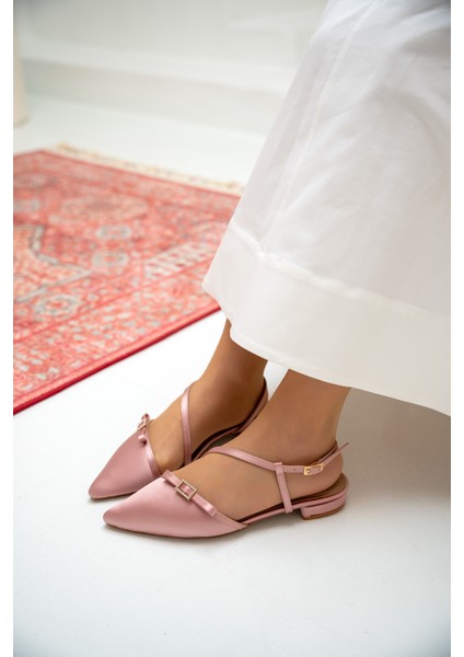 Flipy Pudra Saten Taşlı Fiyonklu Kadın Babet fiyatları