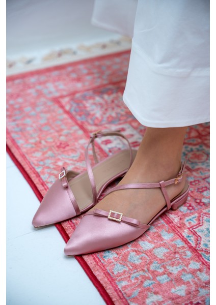 Flipy Pudra Saten Taşlı Fiyonklu Kadın Babet fırsatları