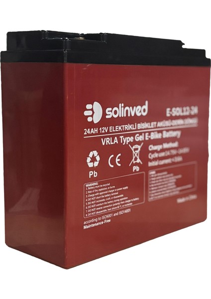 SOLİNVED12V 24AH Vrla Type Elektrikli Bisiklet Aküsü (Premium)
