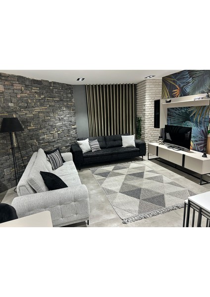 Side 1401 Gri Iskandinav Desenli Koridor Halısı Kesme Yolluk Mutfak Halısı Modern Salon Halısı