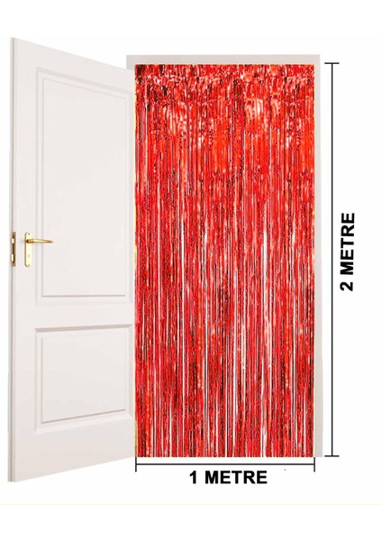 Kırmızı Renk Ekstra Metalize Parlak Saçaklı Arka Fon Perde Ithal 1x2 Metre