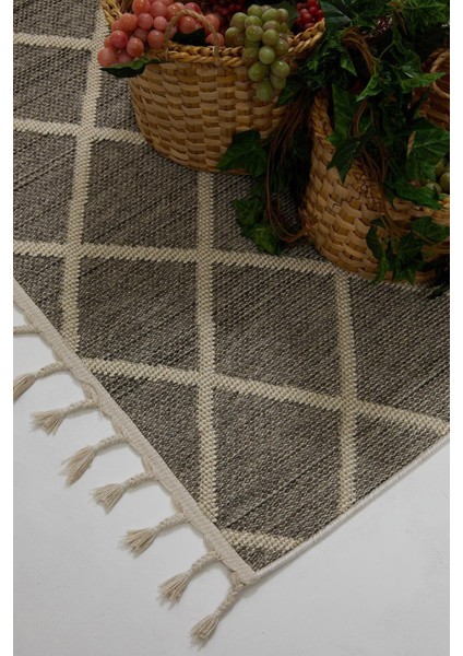 Side 1409 Gri Iskandinav Desenli Koridor Halısı Kesme Yolluk Mutfak Halısı Modern Salon Halısı
