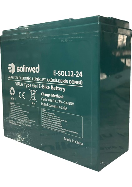 12V 24AH Vrla Tipi Elektrikli Bisiklet Aküsü