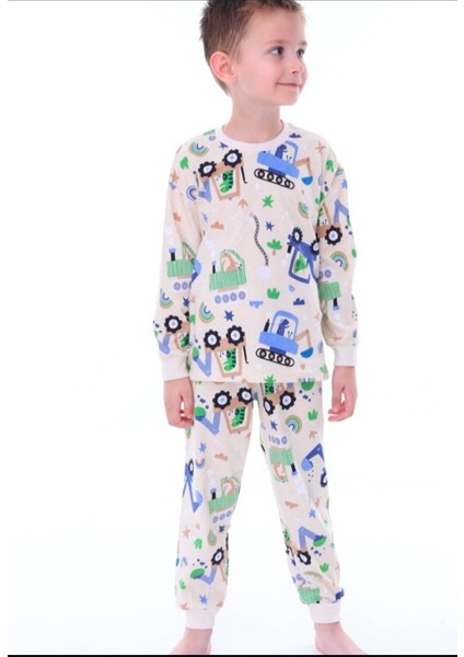 Erkek Çocuk Pamuklu Kepçe Desenli Pijama Takımı