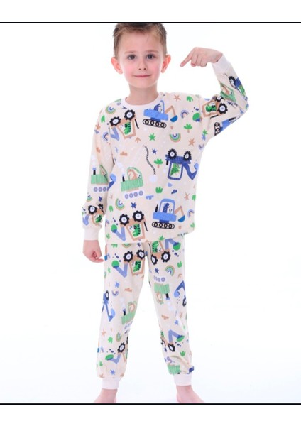 Erkek Çocuk Pamuklu Kepçe Desenli Pijama Takımı fiyatları