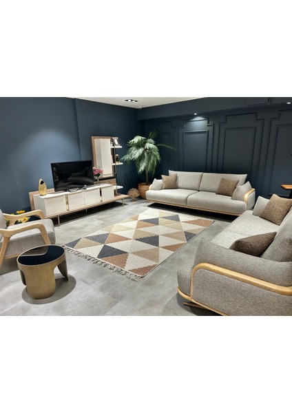 Side 1405 Sarı Iskandinav Desenli Koridor Halısı Kesme Yolluk Mutfak Halısı Modern Salon Halısı