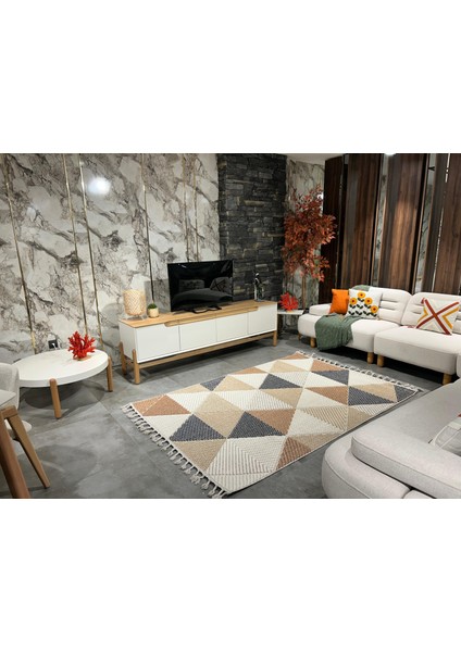 Side 1405 Sarı Iskandinav Desenli Koridor Halısı Kesme Yolluk Mutfak Halısı Modern Salon Halısı