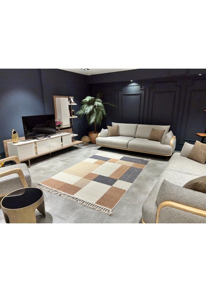 Side 1406 Sarı Iskandinav Desenli Koridor Halısı Kesme Yolluk Mutfak Halısı Modern Salon Halısı