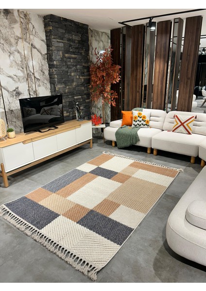 Side 1406 Sarı Iskandinav Desenli Koridor Halısı Kesme Yolluk Mutfak Halısı Modern Salon Halısı