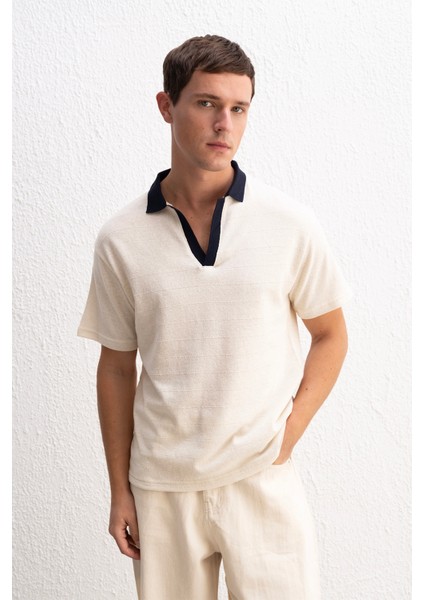 Polo Yaka Bej T-Shırt