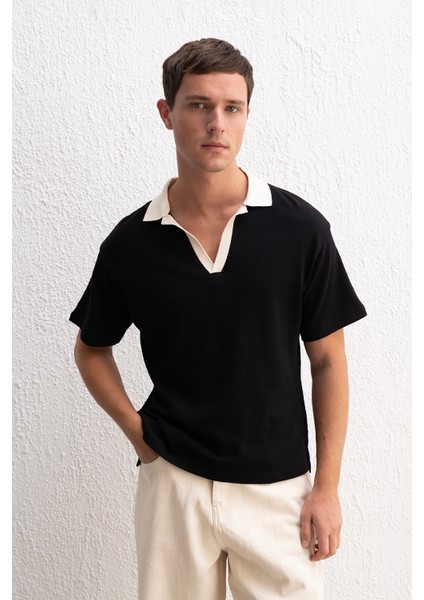 Polo Yaka Siyah T-Shırt