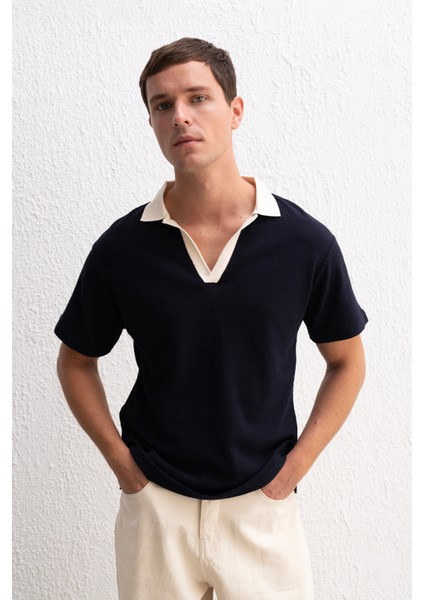 Polo Yaka Lacivert T-Shırt
