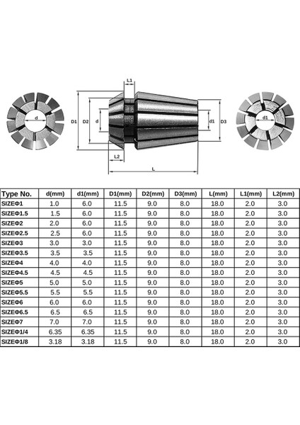 15 Adet ER11 Hassas Yaylı Yüksük Seti Cnc Gravür Freze Torna Aynası Aracı 1.0mm-7.0mm ve 1/4 Inç 1/8 Inç (Yurt Dışından)