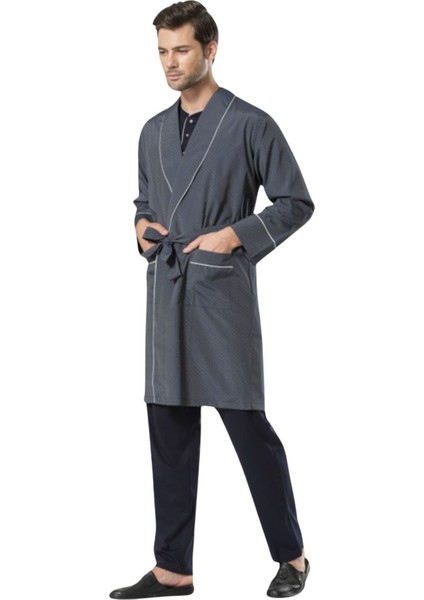 Erkek Geniş Kalıp Sabahlık ve Pijama Takımı 5 Parça Kutulu Set