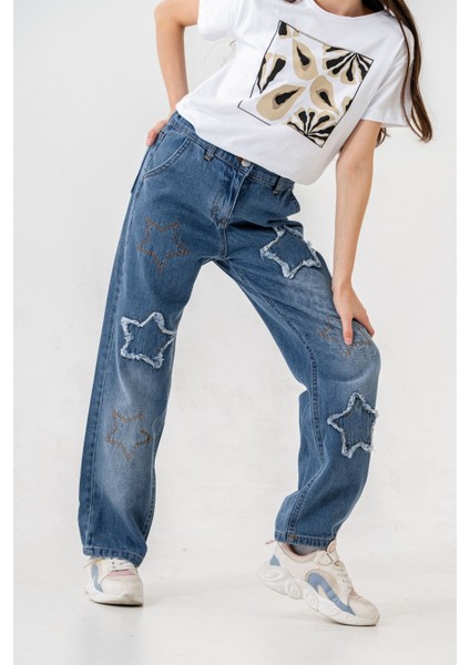 Kız Çocuk Yıldızlı Kot Pantolon 2204