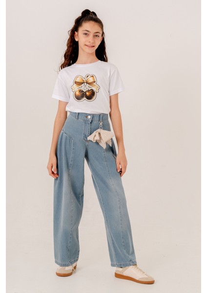 Kız Çocuk Yan Pileli Kot Pantolon 2194