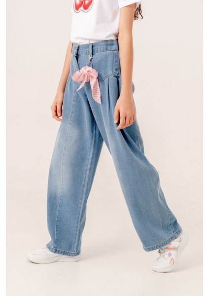 Kız Çocuk Yan Pileli Kot Pantolon 2194 modelleri