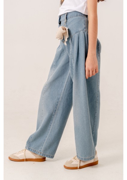 Kız Çocuk Yan Pileli Kot Pantolon 2194 modelleri