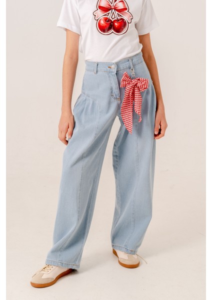 Kız Çocuk Yan Pileli Kot Pantolon 2194