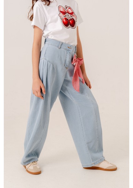 Kız Çocuk Yan Pileli Kot Pantolon 2194 modelleri