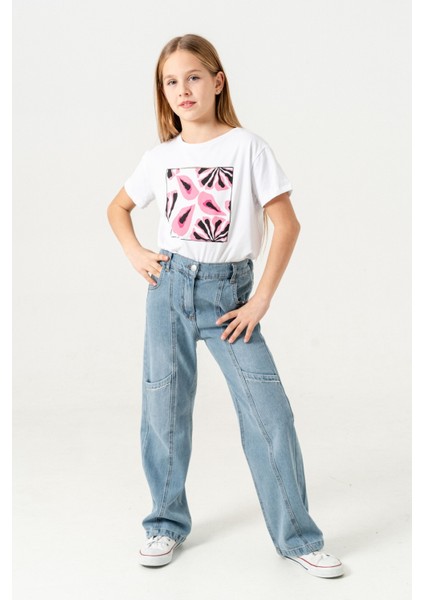 Kız Çocuk Yan Ara Cepli Kot Pantolon 2177