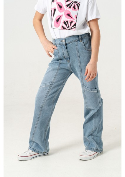 Kız Çocuk Yan Ara Cepli Kot Pantolon 2177 modelleri