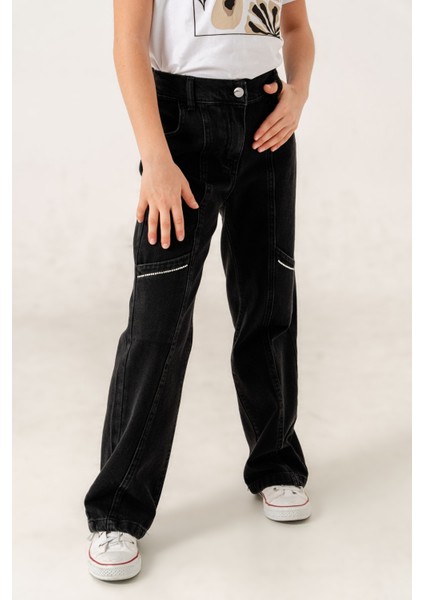 Kız Çocuk Yan Ara Cepli Kot Pantolon 2177