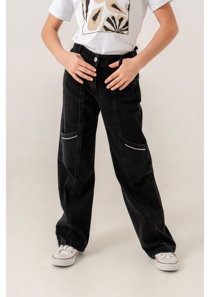 Kız Çocuk Yan Ara Cepli Kot Pantolon 2177 fiyatları