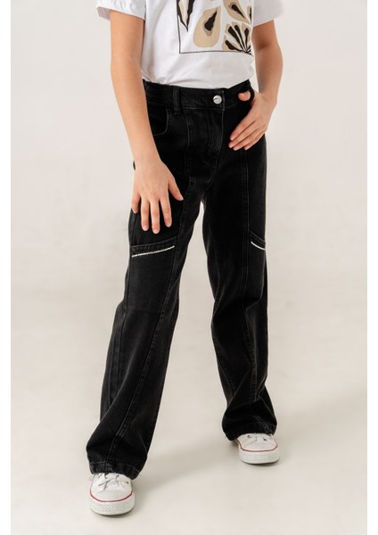 Kız Çocuk Yan Ara Cepli Kot Pantolon 2177 modelleri