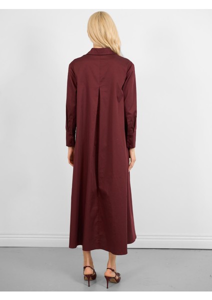Poplin Oversize Uzun Gömlek Elbise Bordo