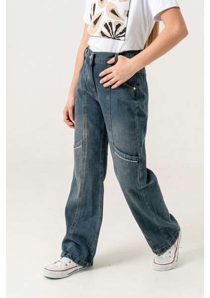 Kız Çocuk Yan Ara Cepli Kot Pantolon 2177 modelleri