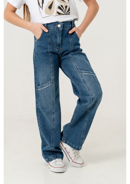 Kız Çocuk Yan Ara Cepli Kot Pantolon 2177 modelleri