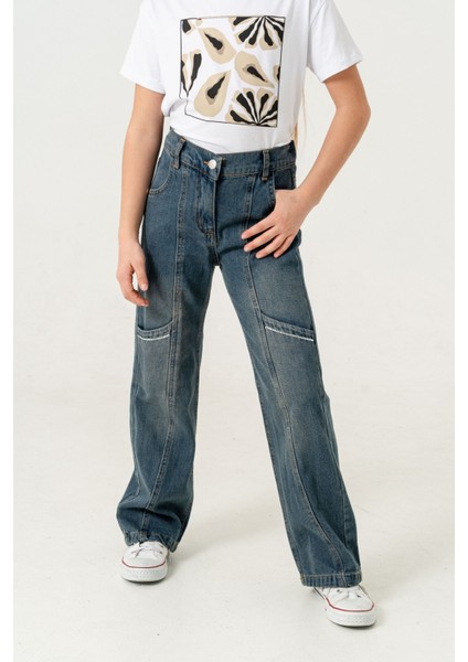 Kız Çocuk Yan Ara Cepli Kot Pantolon 2177