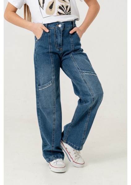 Kız Çocuk Yan Ara Cepli Kot Pantolon 2177