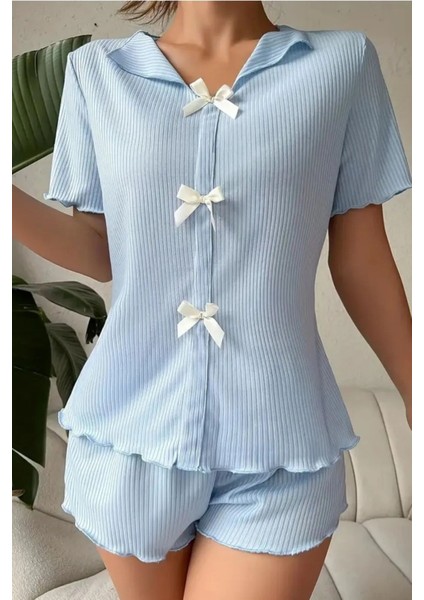 V Yaka Pamuklu Fiyonk Detaylı Pijama Takımı fırsatları