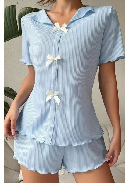 V Yaka Pamuklu Fiyonk Detaylı Pijama Takımı indirimleri