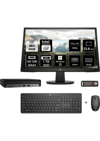 Pro Mini 400 G9 Intel Core I5 14500T 40GB 1tb SSD 23.8" Fhd Monitör Windows 11 Home Mini Masaüstü Bilgisayar & Per4 USB Bellek 937R4EAMNT363