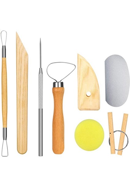 8 Adet Kil Aletleri, Oyma ve Şekillendirme Aletleri, Boş Çizim, El Yapımı Aletler, Ahşap Çömlekçilik, Kil Heykeller (Yurt Dışından)
