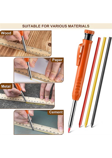 Paket Masif Marangoz Kalemleri, Dahili Kalemtıraşlı Çizici Alet Inşaat Ahşap Işçiliği Mimarı (Turuncu) (Yurt Dışından) indirimleri