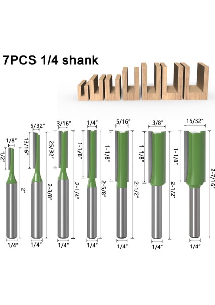 Adet 1/4 Inç Shank Tek Çift Flüt Düz Bit Freze Kesici Ahşap Yönlendirici Bit Doğrama Aracı (Yurt Dışından)