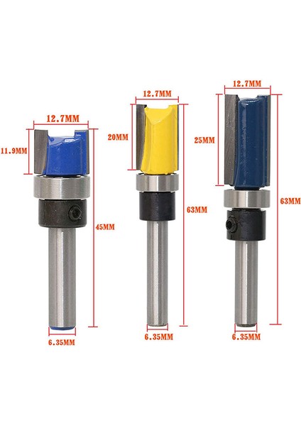 3 Adet 1/4 Inç Shank Gömme Trim Freze Uçları Desen Şablon Yönlendirici Bit Seti Ağaç Işleme Üst Rulman Freze Araçları (Yurt Dışından)